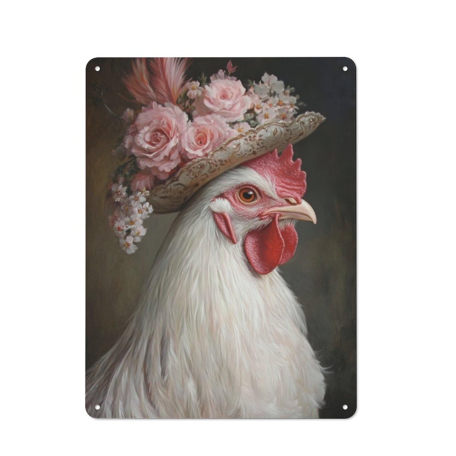 Junmoney Chicken In A Hat Printed Metal Sign 40X30cm For Café Or Restaurant, For Hospitality Interior Collectors