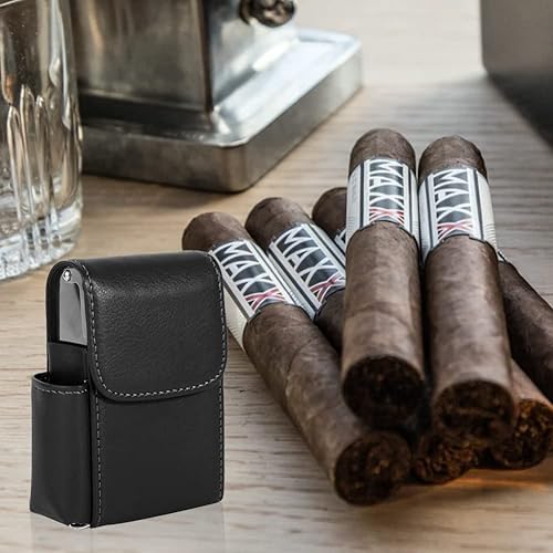 Miniatura 5 de Caja de cigarrillos de piel sintética con soporte para encendedor de cigarrillos negro