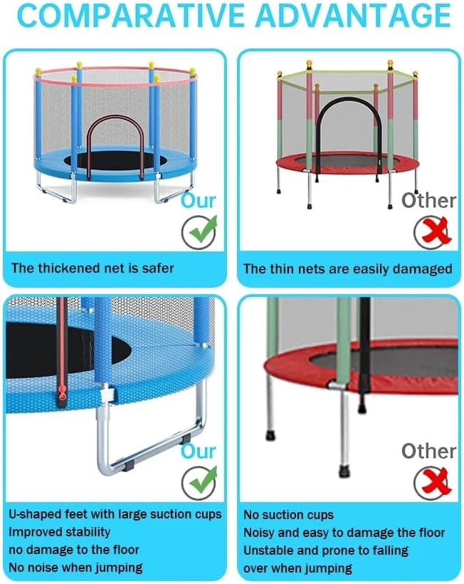 55" Trampoline for Kids, Telawah Indoor/Outdoor Mini Baby with Safety Enclosure Net, Adjustable Toddler with Basketball Hoop, Gifts for Boys & Girls - Image 5