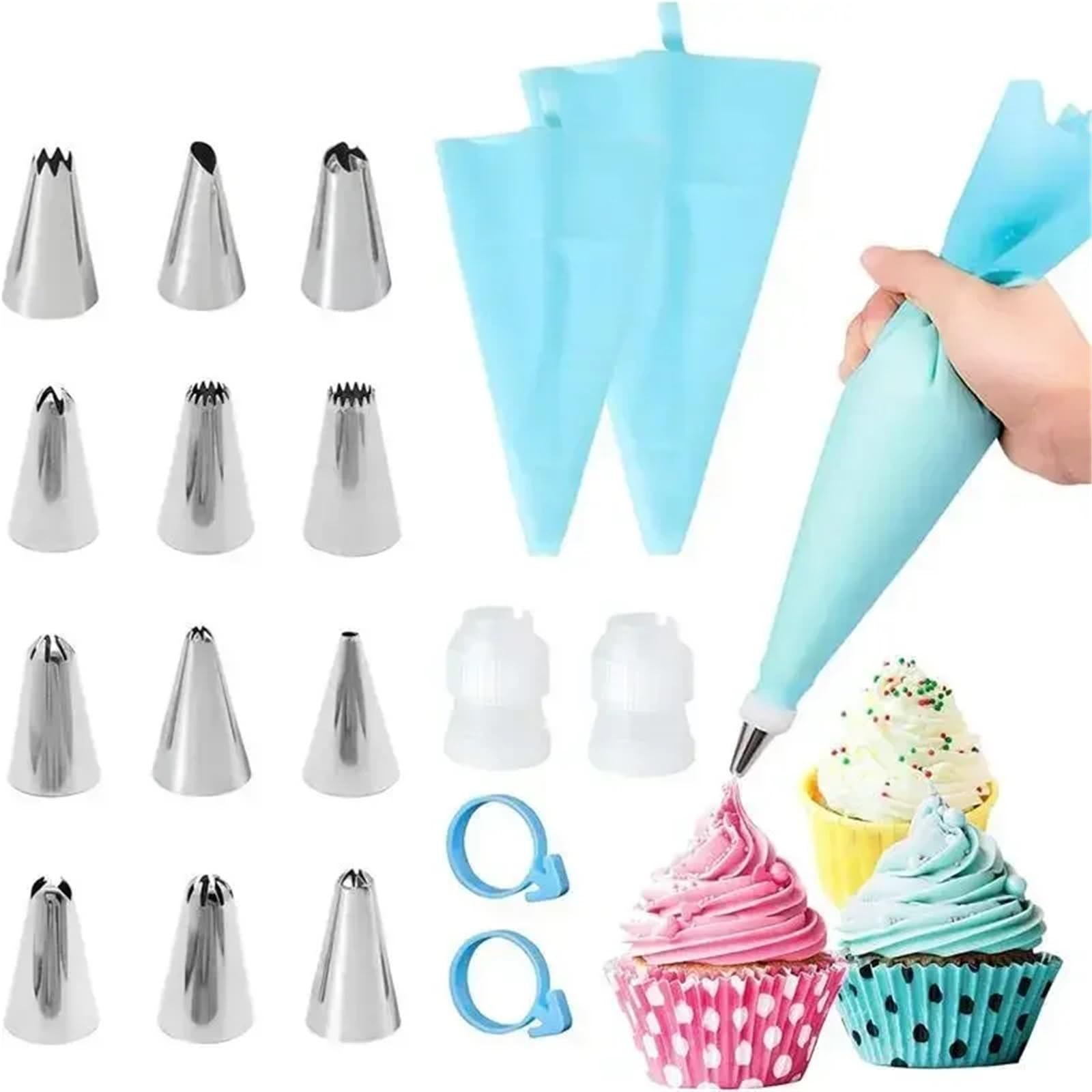 poche à douille, Sacs à douille en Silicone, ensemble de douilles pâtisserie, décoration gobelets papier for cupcakes, outils cuisson(18 Pcs)