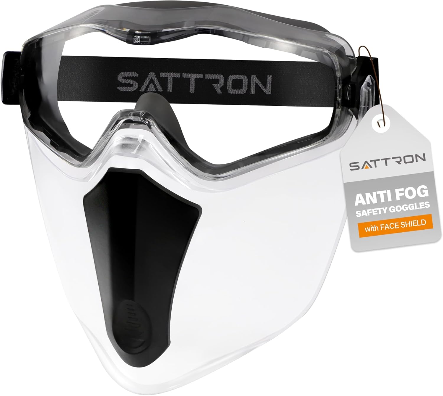 Safety Goggles with Detachable Face Shield, Clear Lens, Anti-Fog, ANSI Z87.1, Scratch and Impact Resistant, UV Protection, Over Glasses, Adjustable Headband for Work