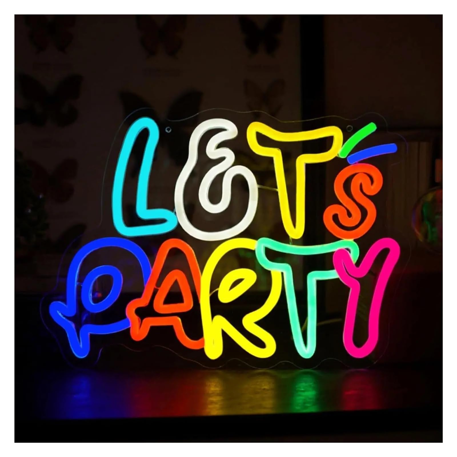 SHOUXI Sign Lamp Let's Party Neon Sign USB Powered Dimmable Light for Club Home Game Room Bar Party Personzalized Decor 36cmx26.2cm