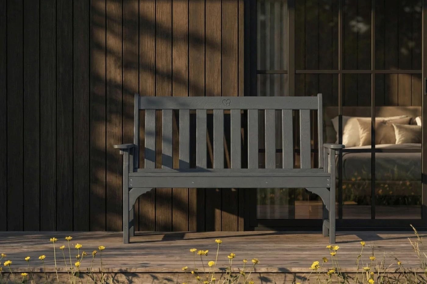 HDPE Garden Bench, All Weather 2-Person Outdoor Benches, Rust Free & Fade Resistant Patio Benches for Garden, Porch, Backyard, Deck, Lawn, Balcony, Poolside (Grey, 1 Beach)