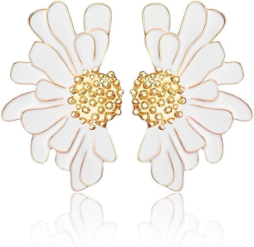 Exaggerated Vintage Flower Stud Earrings for Women Trendy Half Daisy Earrings Bohemian Statement Earrings Extra Large Enamel Dangle Earrings for Woman Oversized Floral Earrings for Mom Daughter