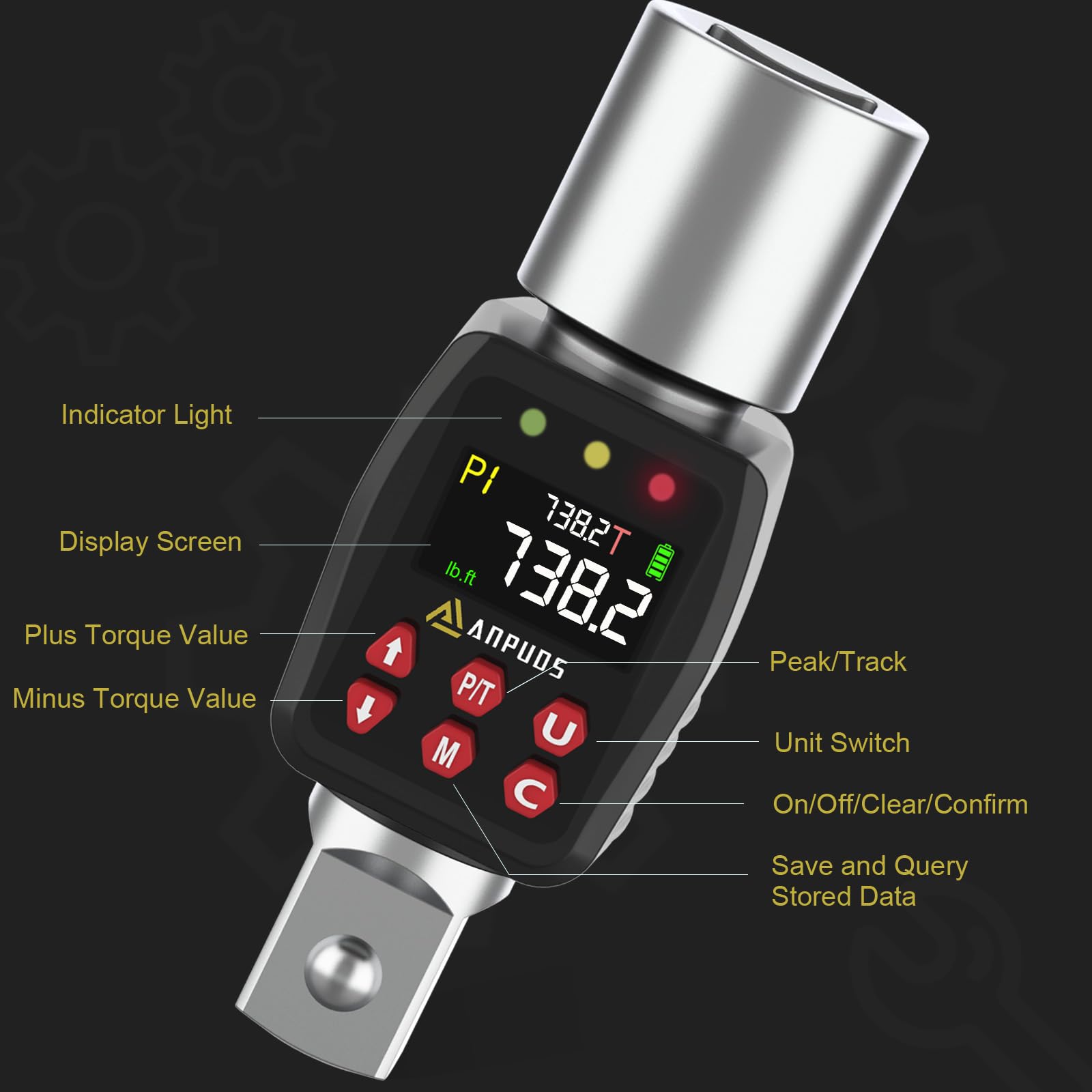 Digital Torque Adapter 1/2" Drive - 12.5-250.8 Ft-lb Range With Buzzer ...