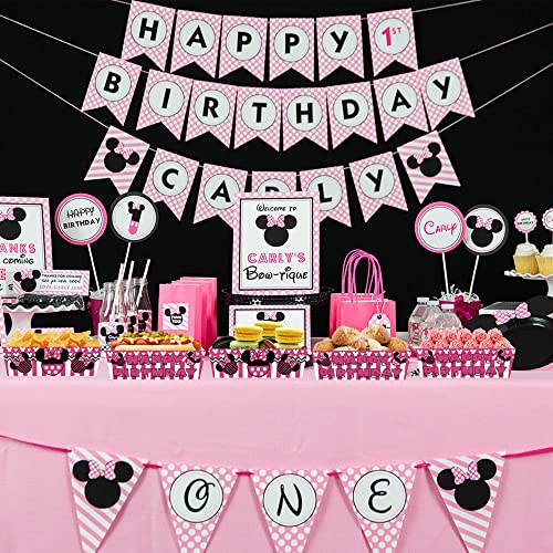 Moeome 24Pcs Mouse Party Birthday Decorations, Mouse Party Favors Paper Trays, Pink Mouse Birthday Party Supplies, Mouse Party Plates Nacho Paperboard Hot Dog Popcorn (Pink) #TOP4