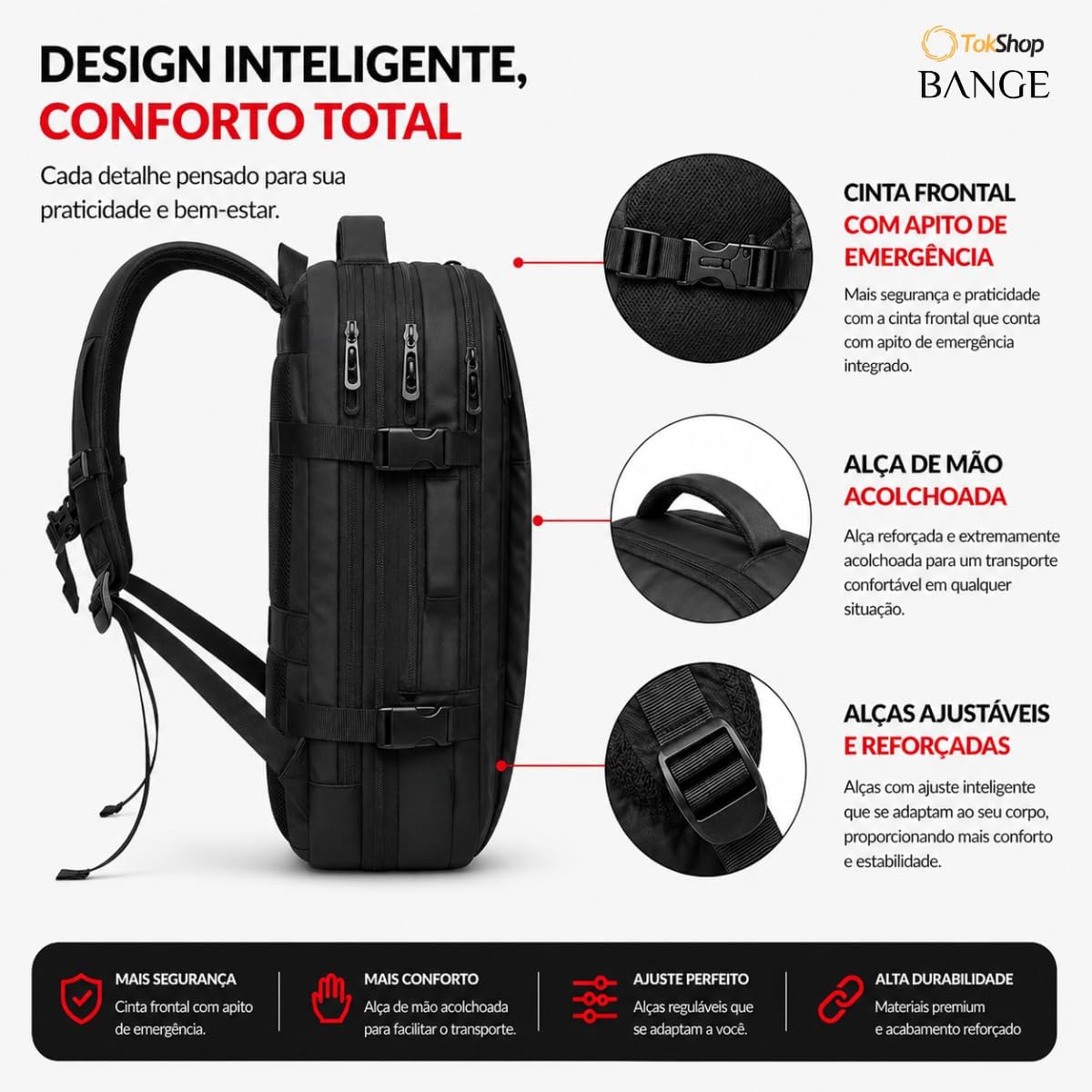 BANGE Mochila Executiva Masculina Reforçada de 40L Expansível Antifurto Impermeável para Notebooks de Até 17.3 Polegadas (Preto) BANGE Mochila Executiva Masculina Reforçada de 40L Expansível Antifurto Impermeável para Notebooks de Até 17.3 Polegadas (Preto)