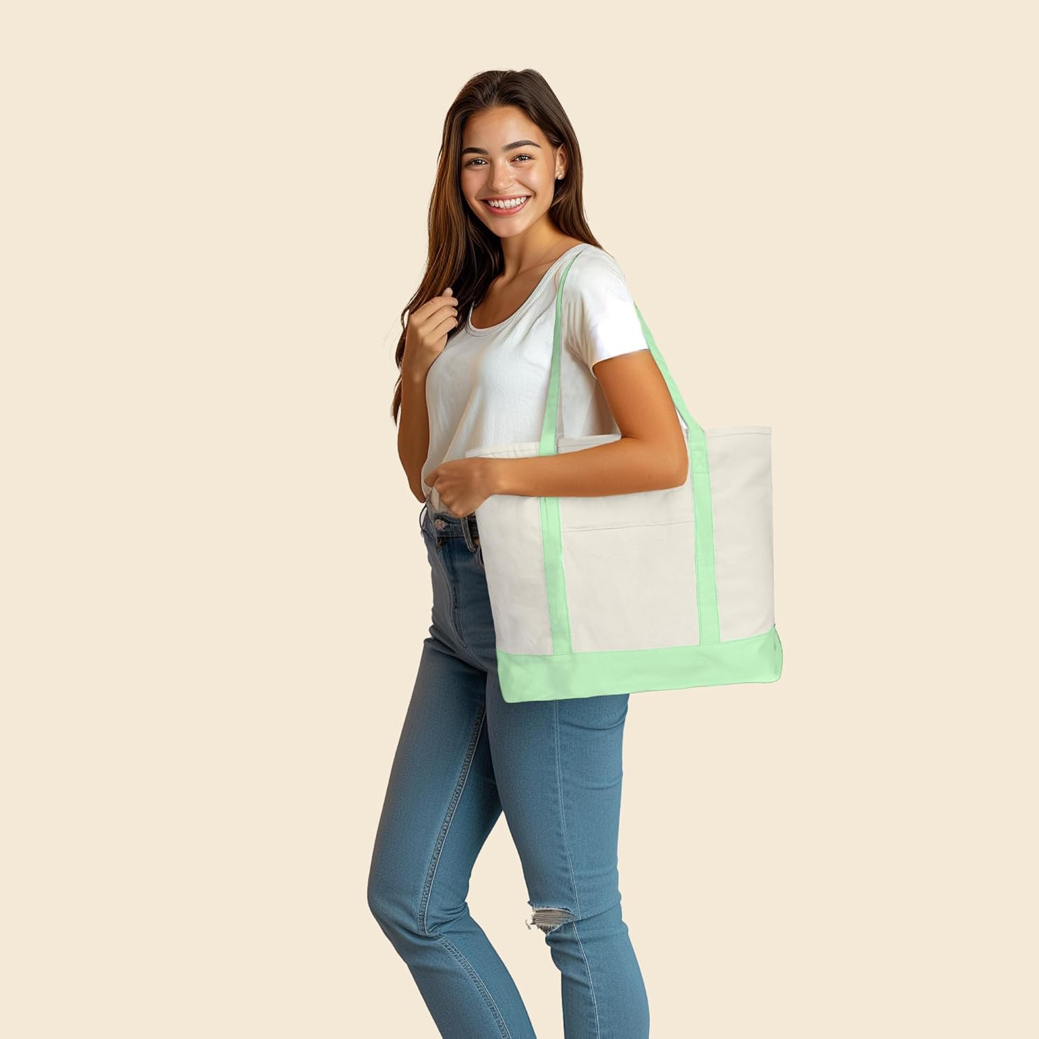 22" Heavy Duty Cotton Canvas Tote Bag (Zippered) - Image 4