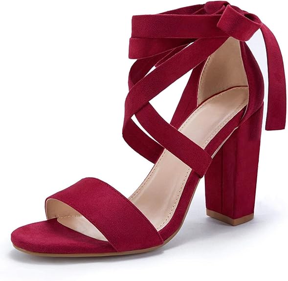 Women's Red Strappy Heels Lace-Up High-Heeled Sandals