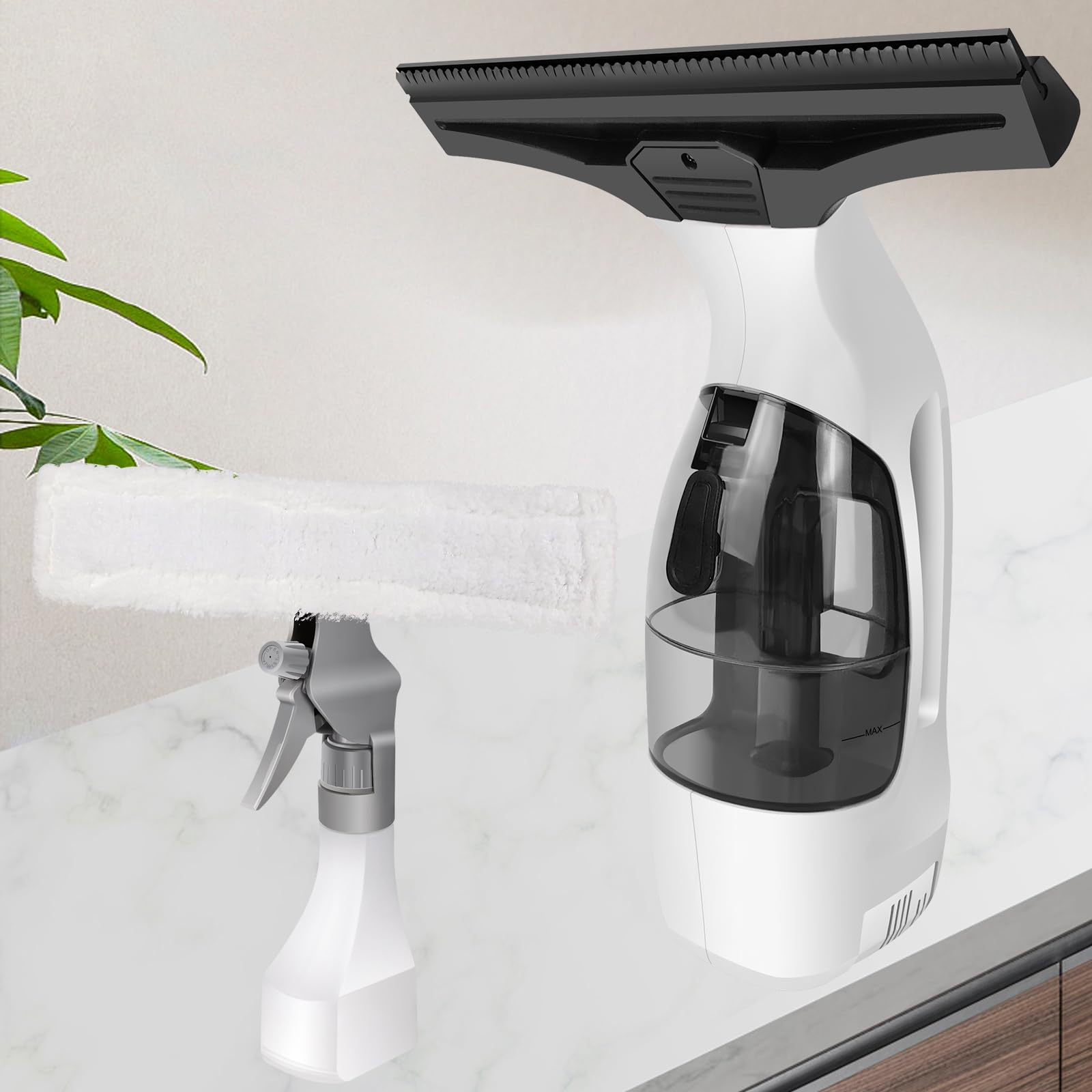 Aspirador de ventana con batería, recargable, con 2000 Pa, depósito de agua de 150 ml, duración de la batería de 50 min, herramienta de limpieza eléctrica para ventanas, espejos, cristal, azulejos y
