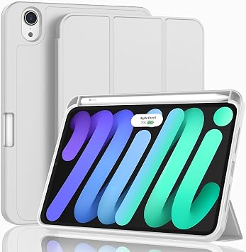 ZryXal for iPad mini 7 Case A17 Pro 2024/iPad Mini 6 Case 2021 8.3 Inch with Pencil Holder, iPad mini 7th/6th Generation Case with Soft TPU Back and Auto Sleep/Wake, Light Gray