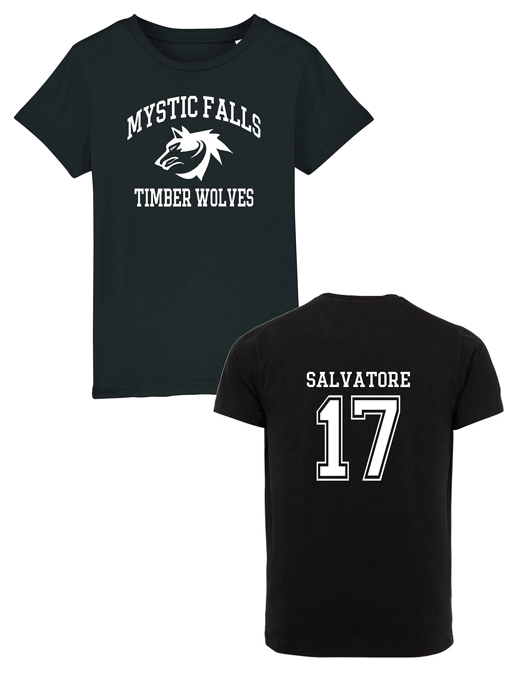 Moonbow Unisex Black The Vampire Diaries Inspired T-Shirt - Mystic Falls Salvatore 17 Front And Back Print 4 Colours