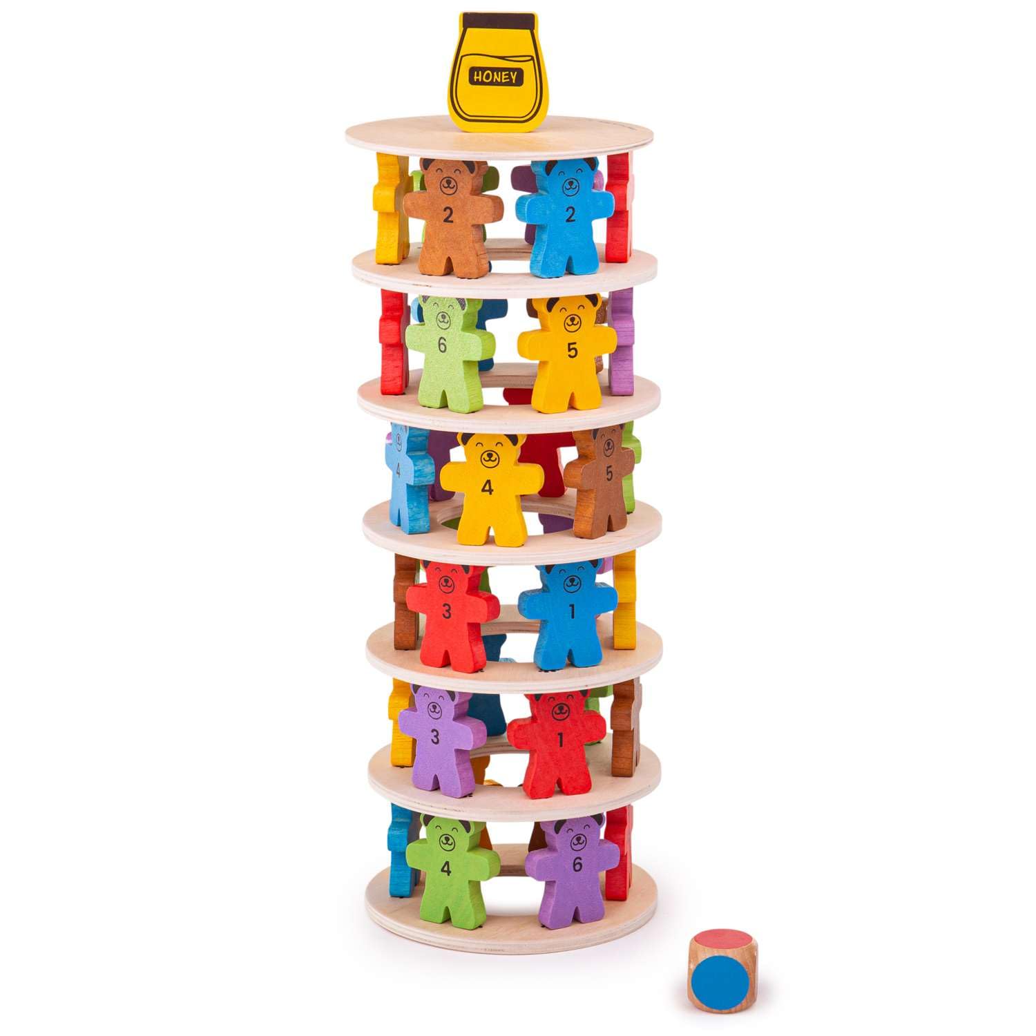 Bigjigs Toys Teddy Tumbling Tower Game - 49pc Tour d'empilement pour Plus de 3 Ans, Puzzles d'équilibrage coloré, Jouets d'empilement en Bois de qualité et Jouets Montessori pour Enfants