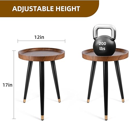 Miniatura 4 de Soporte para plantas para interiores, mesa de madera de nogal de mediados de siglo, soporte alto de metal resistente, mesa auxiliar redonda moderna