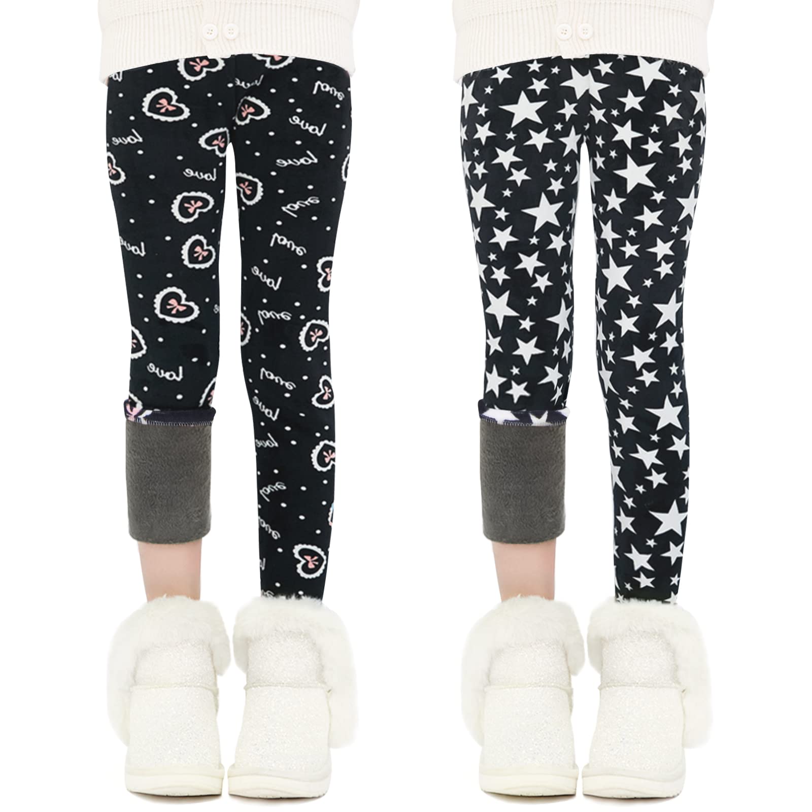 Auranso Thermo Leggings Mädchen Kinder Gefütterte Thermoleggings 2er-Pack