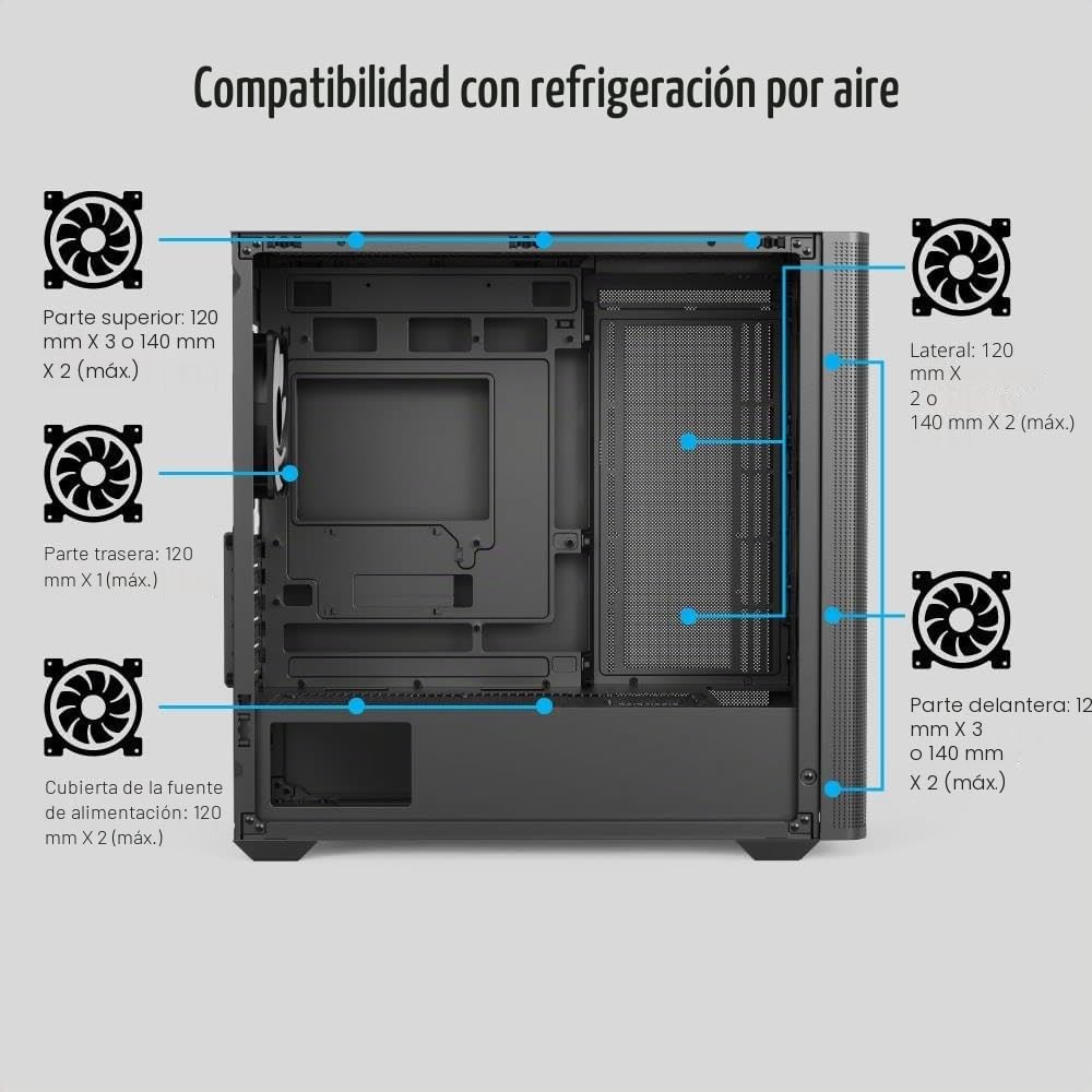 Aerocool D301A Mid-Tower Case, Gaming PC Case Gaming PC Case Optimizado Airflow Panel Frontal de Malla de Madera, diseño Delgado, Incluye 4 Ventiladores RGB, Compatible con Placas Base ASUS y MSI
