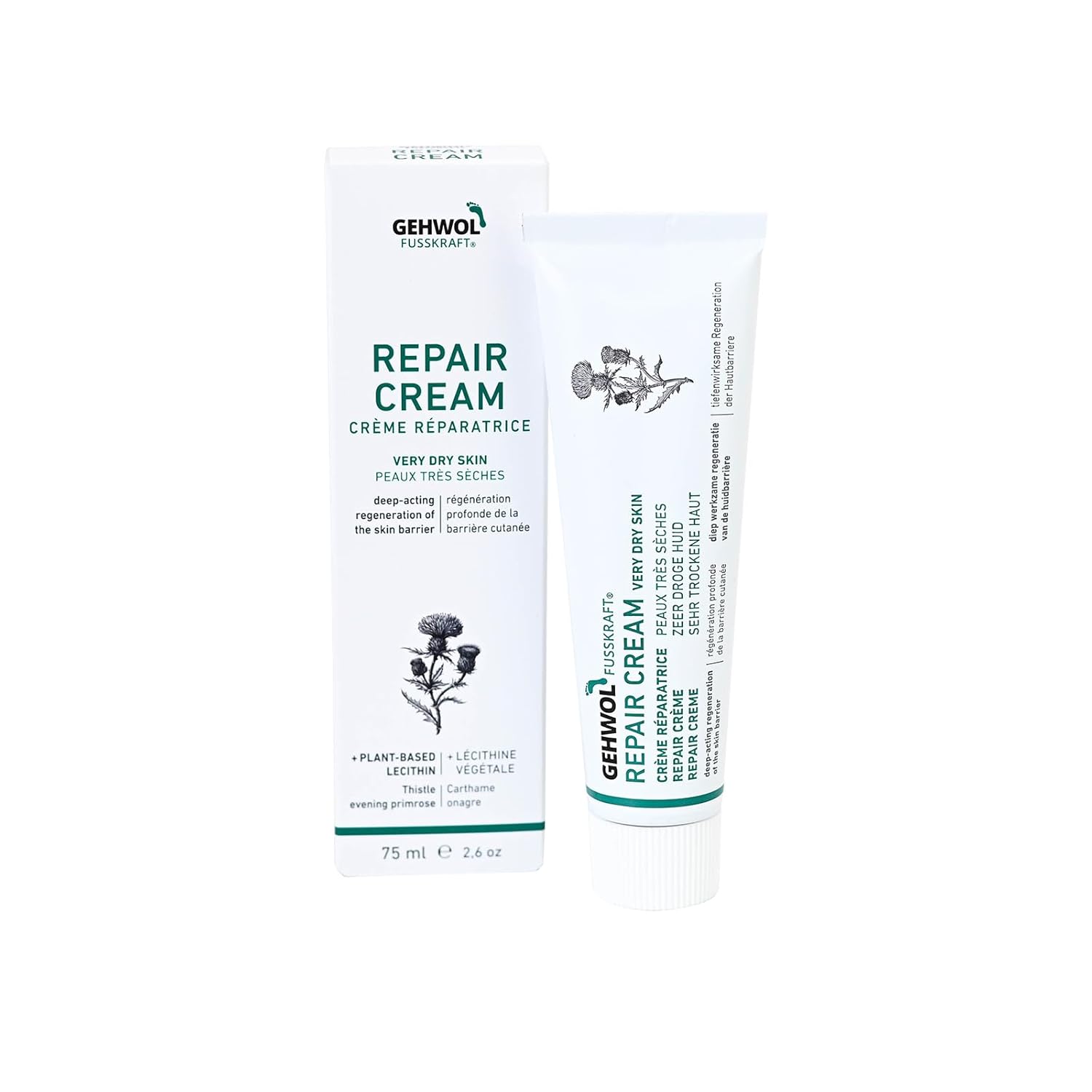GEHWOL Repair Cream – Intensive Care for Very Dry, Damaged Skin, Deep Skin Barrier Repair, 2.6 oz / 75 ml
