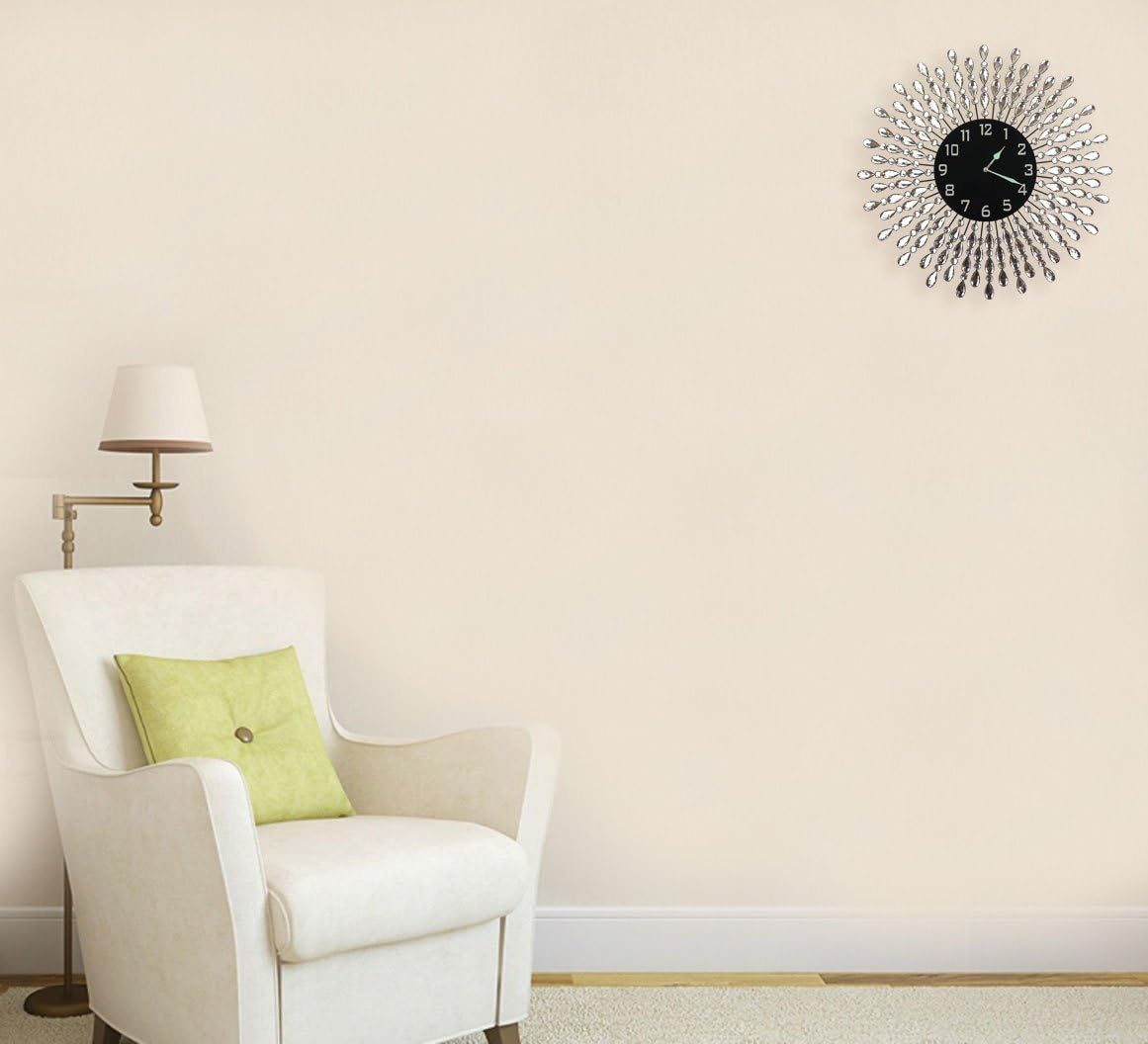 Lulu Decor, 23.5” Crystal Drop Metal Wall Clock, Black Glass Dial 9.50” with Arabic Numerals, Great Clock for Living Room & Bed Room