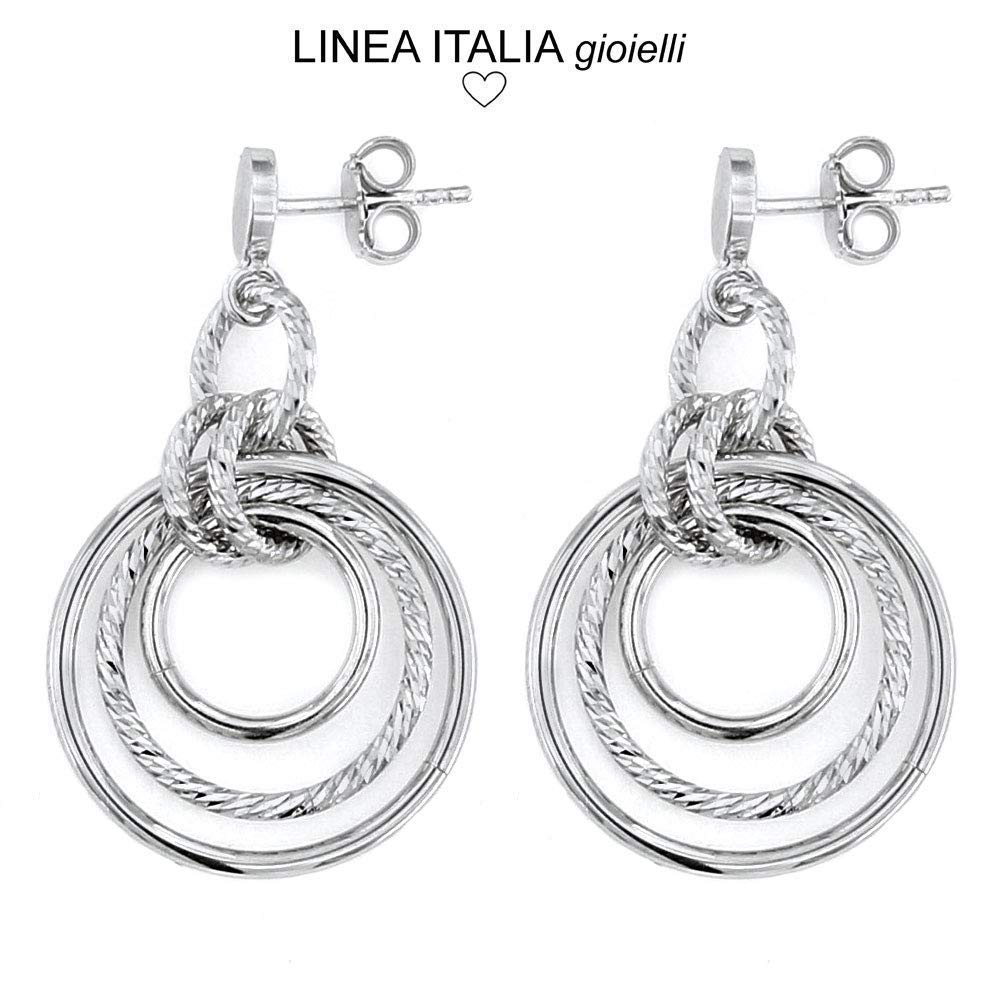 Linea Italia Gioielli - Orecchini Pendenti a Lampadario con Cerchi diamantati in Argento 925 - Made In Italy