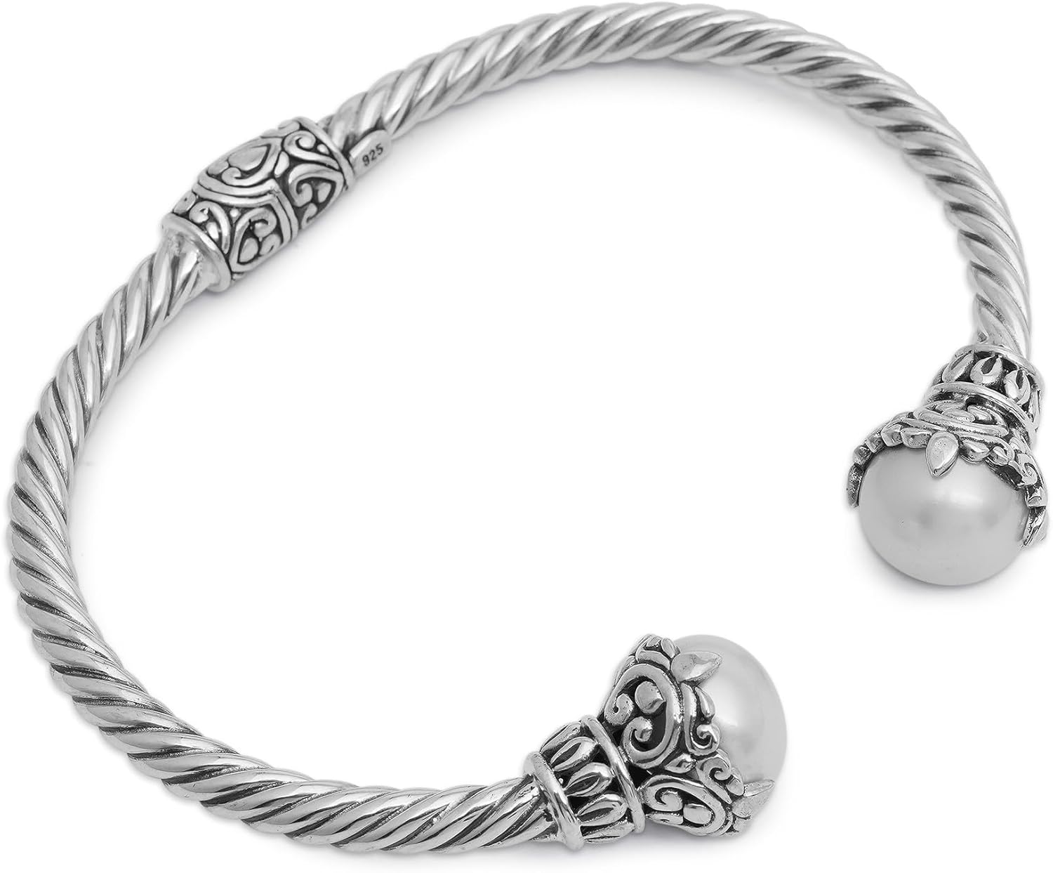 NOVICA Artisan Handmade Cultured Freshwater Pearl Cuff Bracelet .925 Sterling Silver from Indonesia 'Sterling Rope'