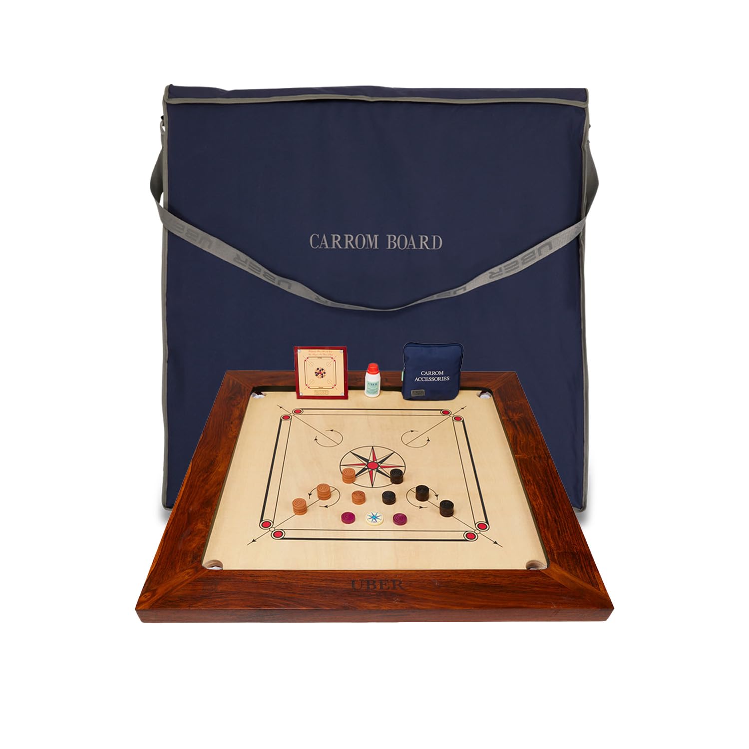 Uber GamesChampionship Carrom Board Set – 37 x 37 inch Official Size Tournament quality board Including Carrom Men, Striker & Powder – Gives the Best Playability – suitable for very best players