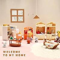 Vista 4 de Juego de 43 piezas de muebles de casa de muñecas, juego de cocina, refrigerador en miniatura con mini ollas y sartenes para comida, accesorios