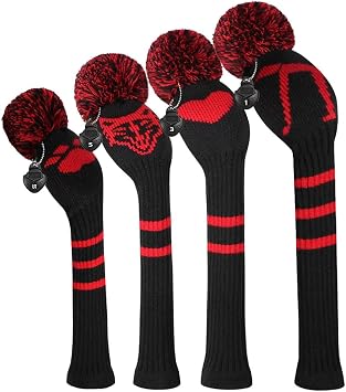 Scott Edward Knitted Golf Head Covers 4PCS Handmade Fit Well for Driver and Fairway Woods with Long Neck Pom Pom Golf Club Headcovers Set Colorful Multiple Colors