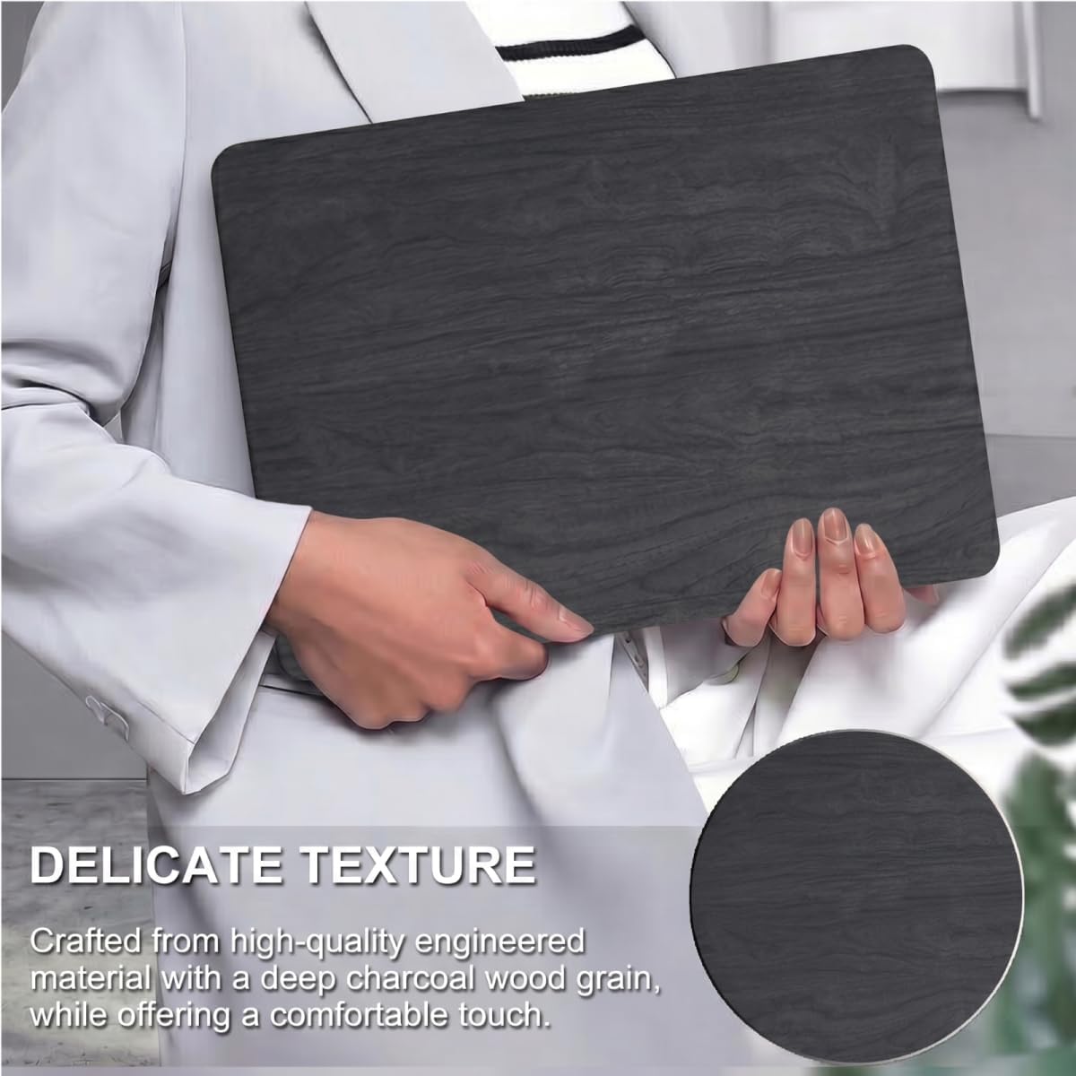 Compatible with MacBook Air 13 inch Case M5 2026 M4 M3 M2 2025-2022 A3449 A3240 A3113 A2681, Classic PU Leather Air 13.6 Inch Case Anti-Scratch Hard Shell Case with Keyboard Cover, Wood Black