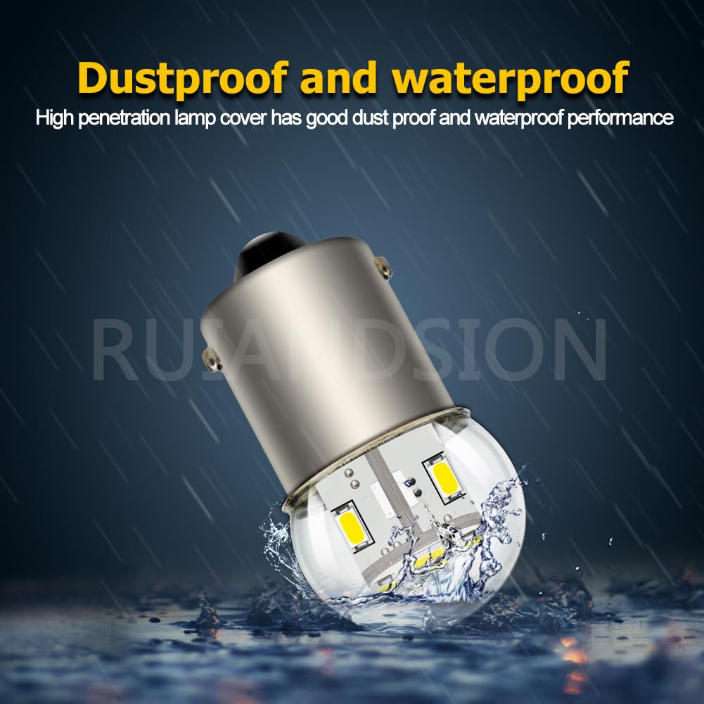 Ruiandsion 1156 Światła awaryjne LED 6-30 V BA15S P21W 7506 3014 12SMD Chips Biała żarówka LED do odwrotnego kierunkowskazu, 2 sztuki