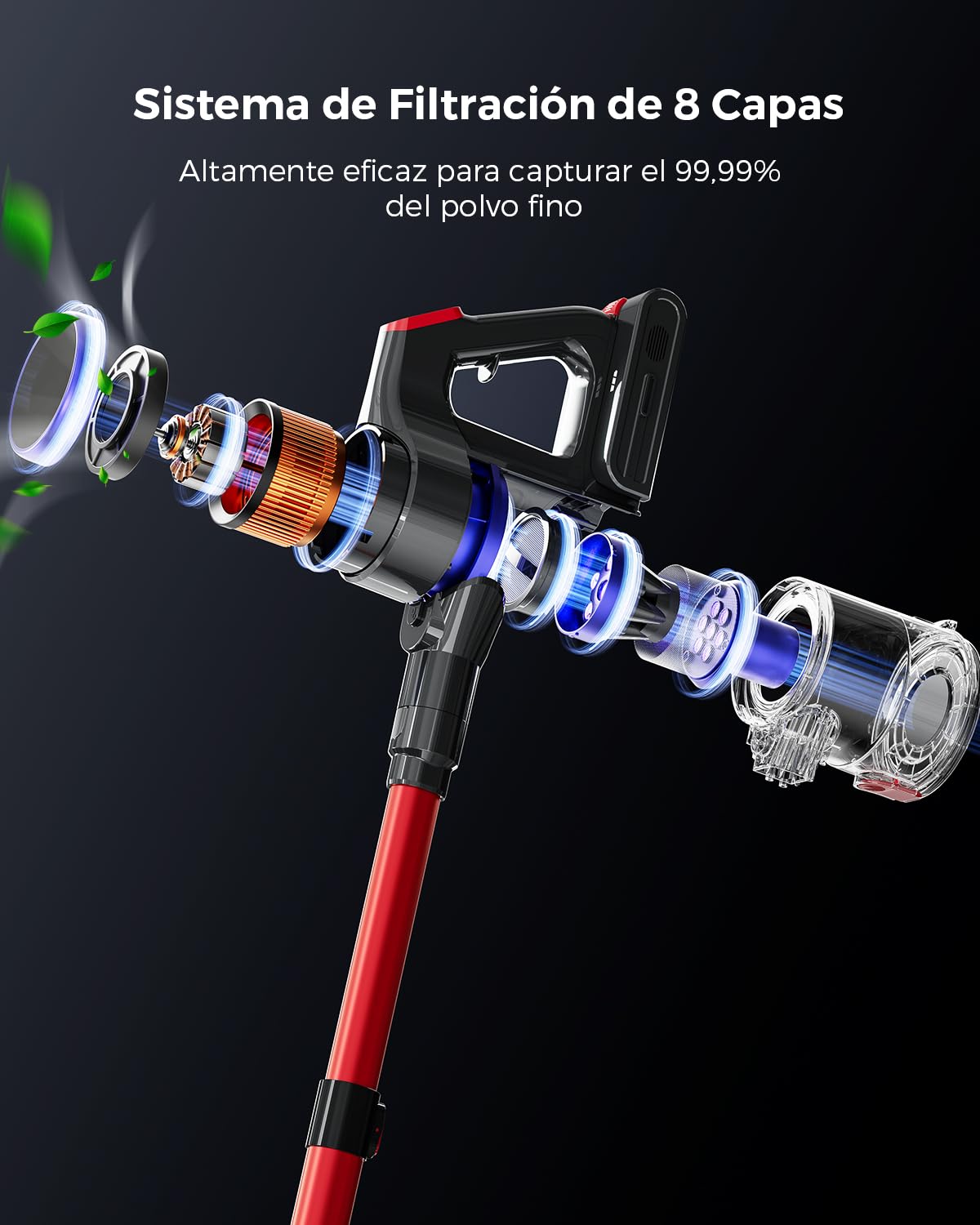 VACTechPro Aspiradora sin Cable, Aspirador Vertical, Rojo y Morado | 55KPa/600W/70Min Escoba Aspiradora sin Cable, 1.6L Escoba Aspirador sin Cable con Filtración de 8 Capas, Cepillo Antienredos