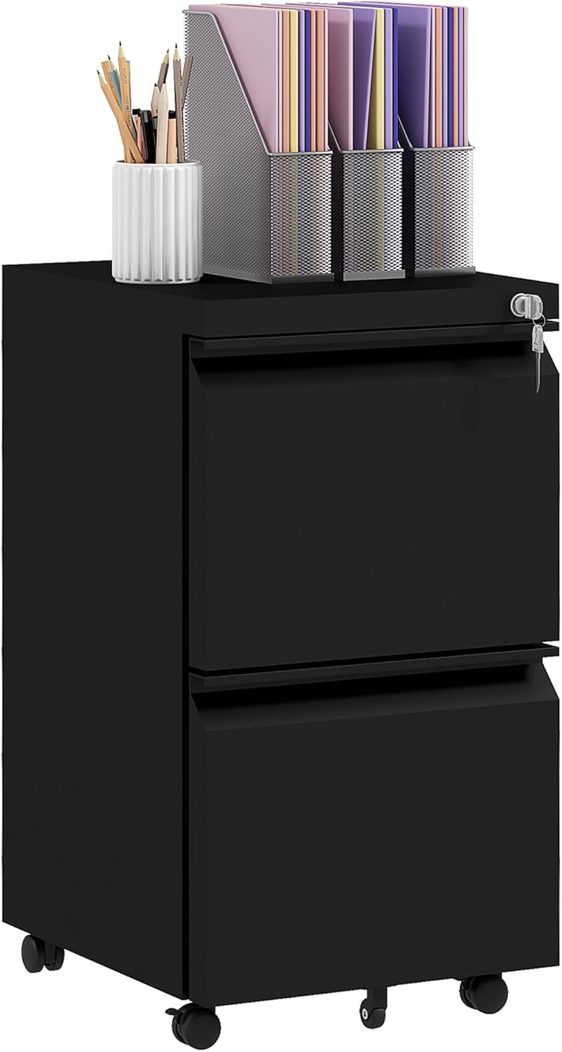 Vinsetto 2Drawer Mobile Filing on Wheels, Steel Lockable File