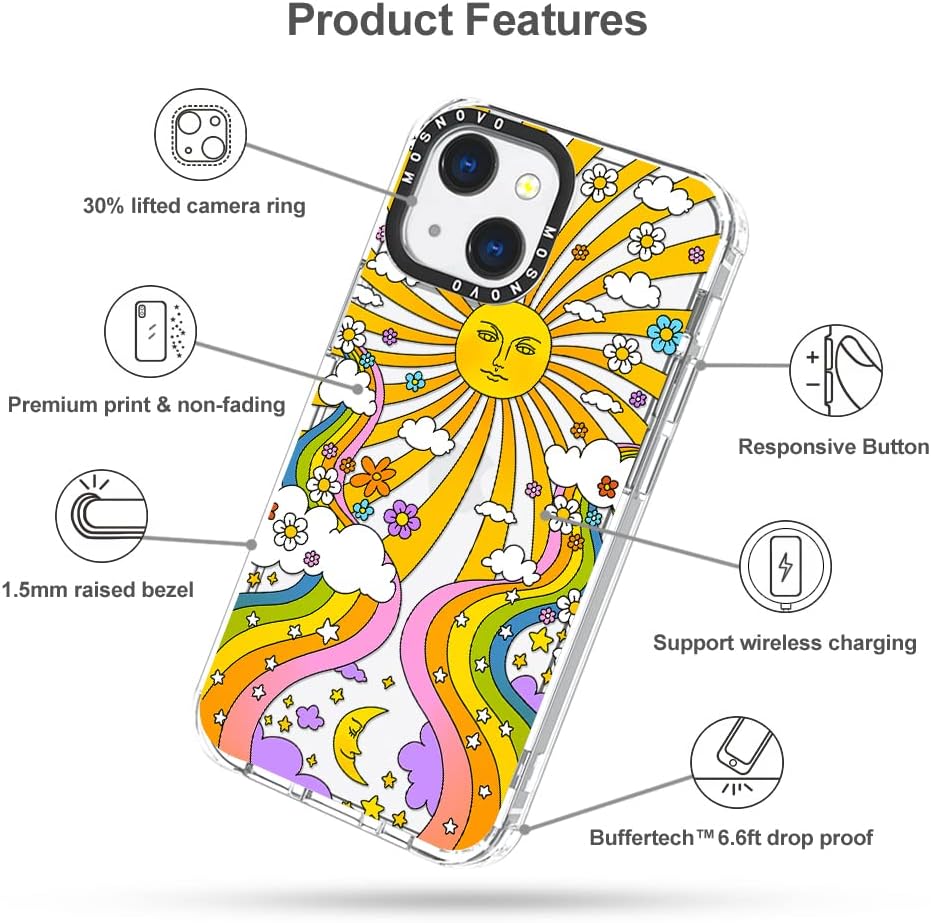 MOSNOVO Compatible with iPhone 13 Case, 70's Psychedelic Groovy Art [ Buffertech Impact ] Shockproof Protective Transparent TPU Bumper Clear Phone Case Cover Designed for iPhone 13 6.1"