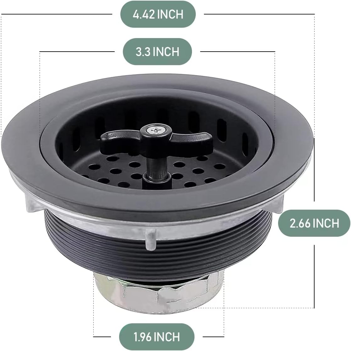 Watflow Black Kitchen Sink Drain Assembly with Sink Strainer 3-1/2 Inch and 304 Stainless Steel Screws, Fit for 3.5 Inch Kitchen Sink, All Stainless with Removable Strainer Basket and Drain Stopper… - Image 2