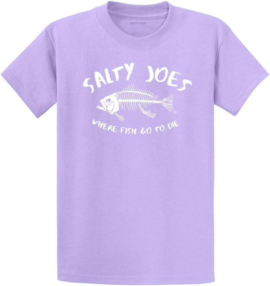 Salty Joe's Where Fish Go to Die Logo Cotton T-Shirts Regular Big and Tall Small Lavender - White Logo (Heavyweight 100% Cotton)
