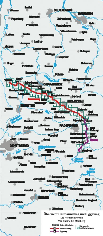 KOMPASS Wander-Tourenkarte Hermannsweg und Eggeweg, Die Hermannshöhen 1:50.000: Leporello Karte, reiß- und wetterfest: 2504