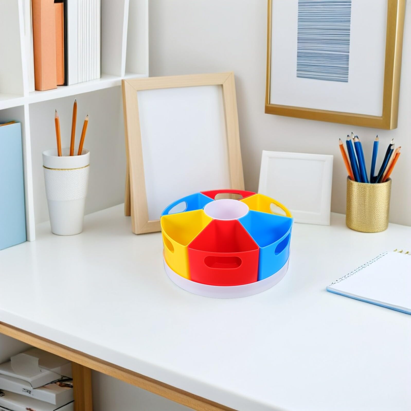 Zerodeko Portapenne Girevole 360 Gradi 10 Pollici Plastico 6 Scomparti | Organizer Fisso per Scrivania, Scatola Portapenne Girevole, Back To School Party