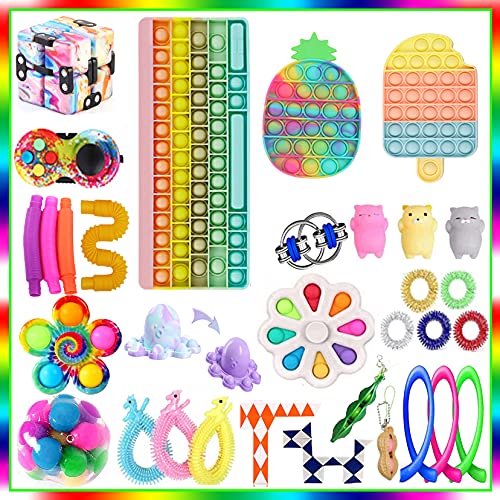 33 Pcs Figit Toys Packages, Pop Simple and Dimple In Its Anti-Anxiety Tools, Sensory Fidget Toys Set with Ball Tube Spinner Keyboard Figetsss Toys Sets Stress Relief Toys for Kids Fidget Packs (H1)
