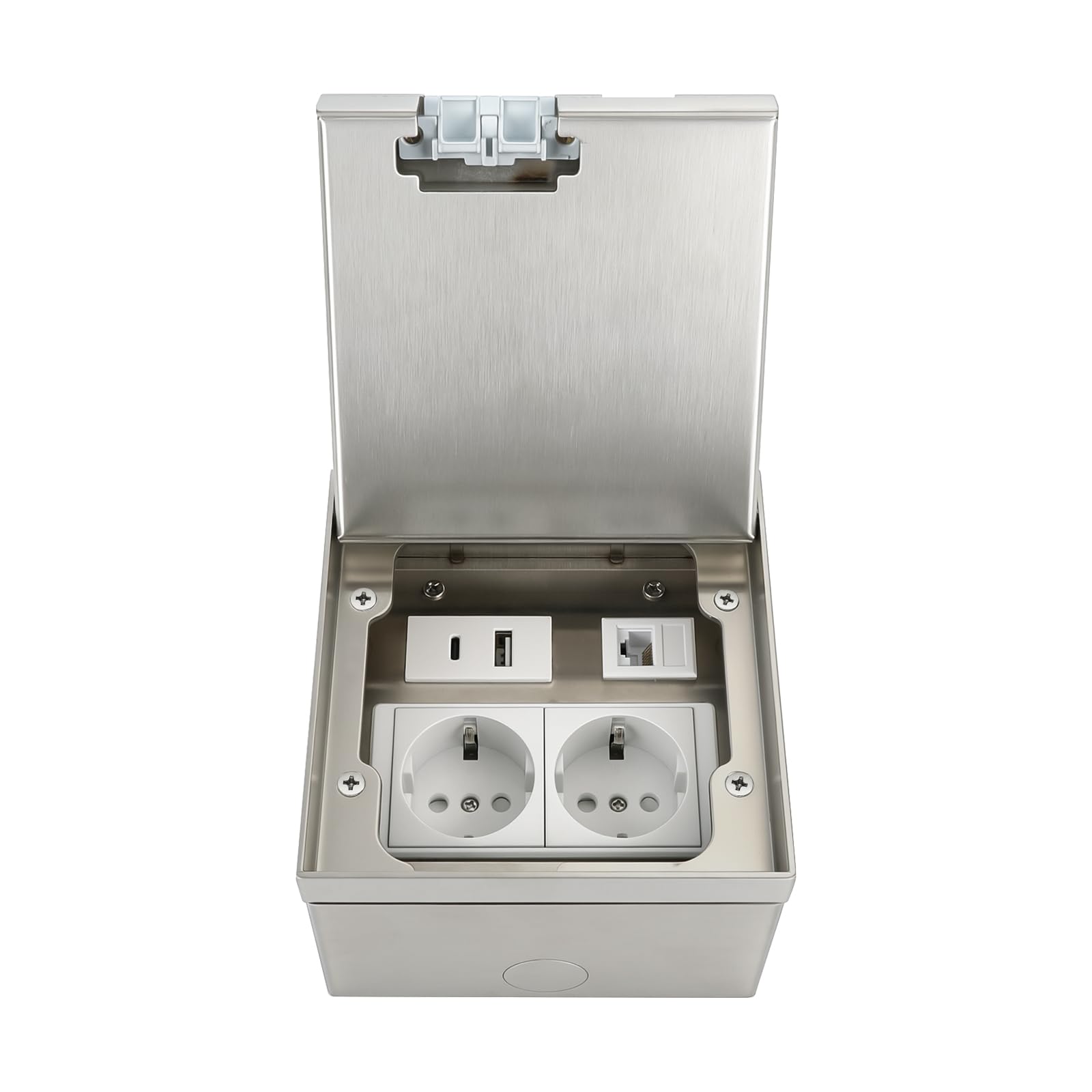 Enclosure per presa da pavimento da incasso migliorata in acciaio inox 4000W AC 250V 16A impermeabile con 2 prese di rete + 2 porte USB + 1 porta RJ45 per casa o ufficio