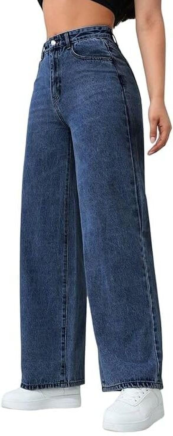 Women Wide Leg High Rise Jeans | Blue Loose Fit Denim Pants | High Waist Baggy Boyfriend Style Cotton Jeans for Women & Girls-image-19