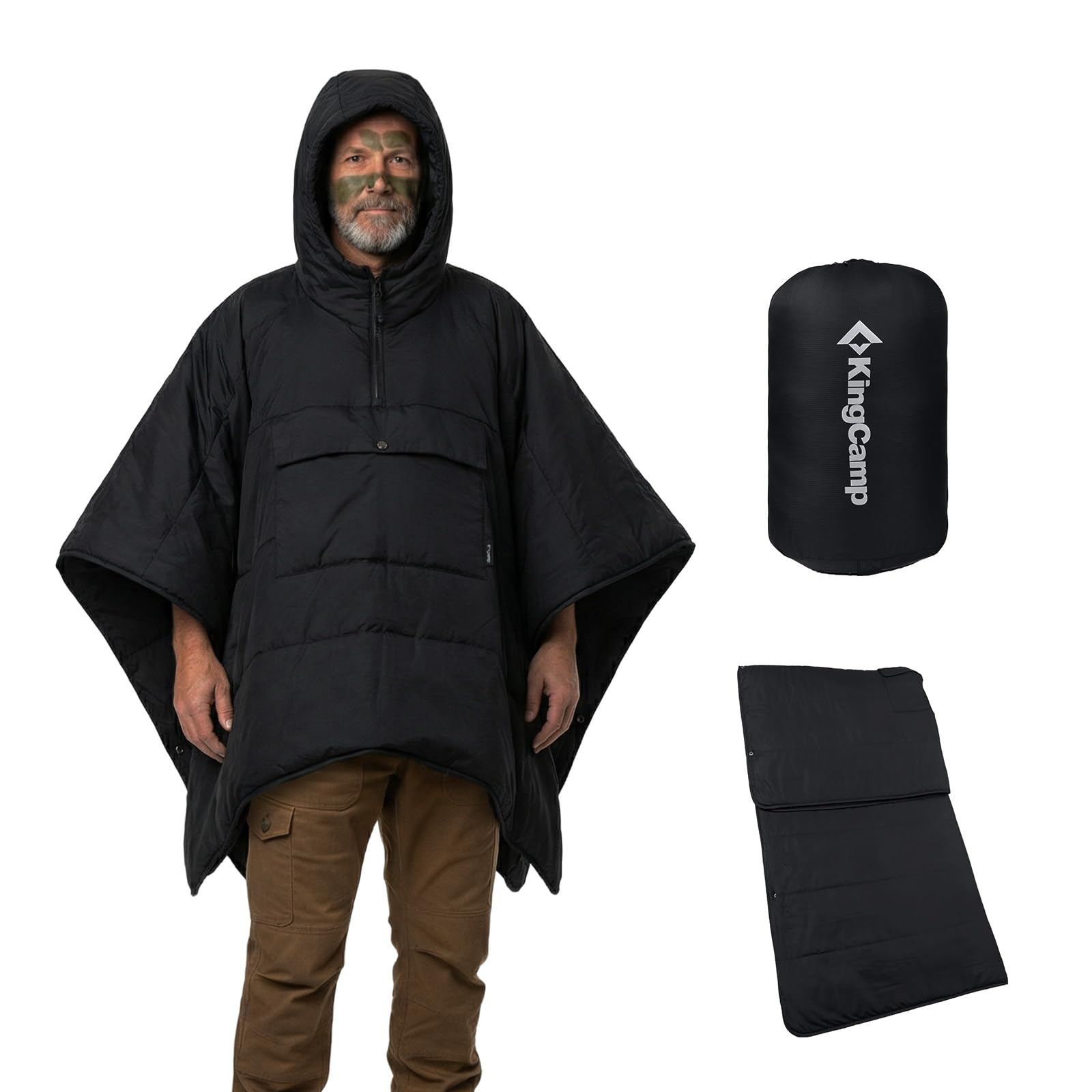 KingCamp KingCamp Wearable Hoodie Blanket Poncho, Recycled Camping Wearable Sleeping Bag, Ultralight Water-Repellent Warm Outdoor Blankets for Sports, Camping Gifts for Adults Teens Kids