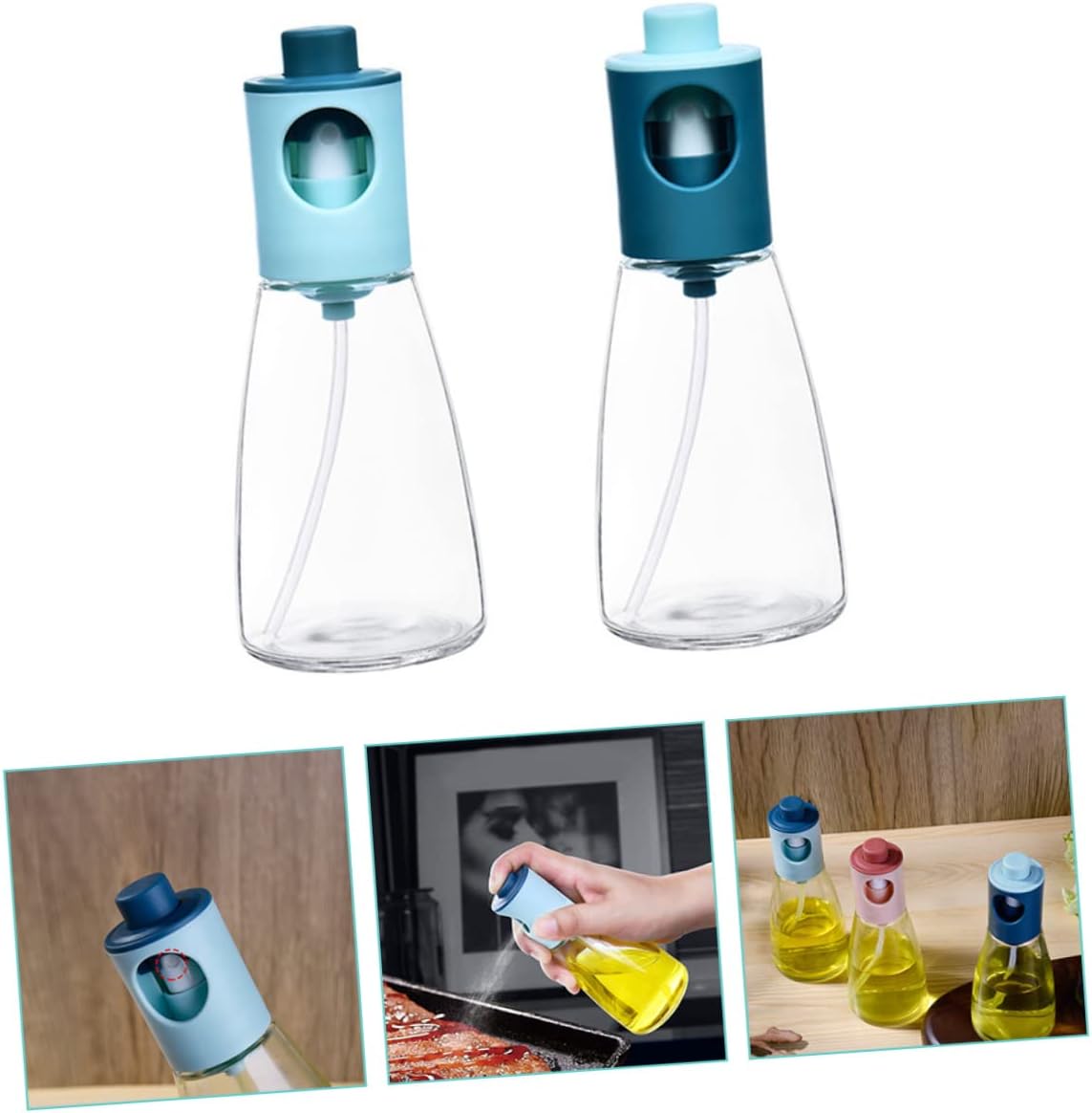 MAGICLULU 2Pcs Glass Oil Spray Bottles Press Type Kitchen Oil Dispenser for Controlled Cooking for Salad Bbq Air Fryer Use