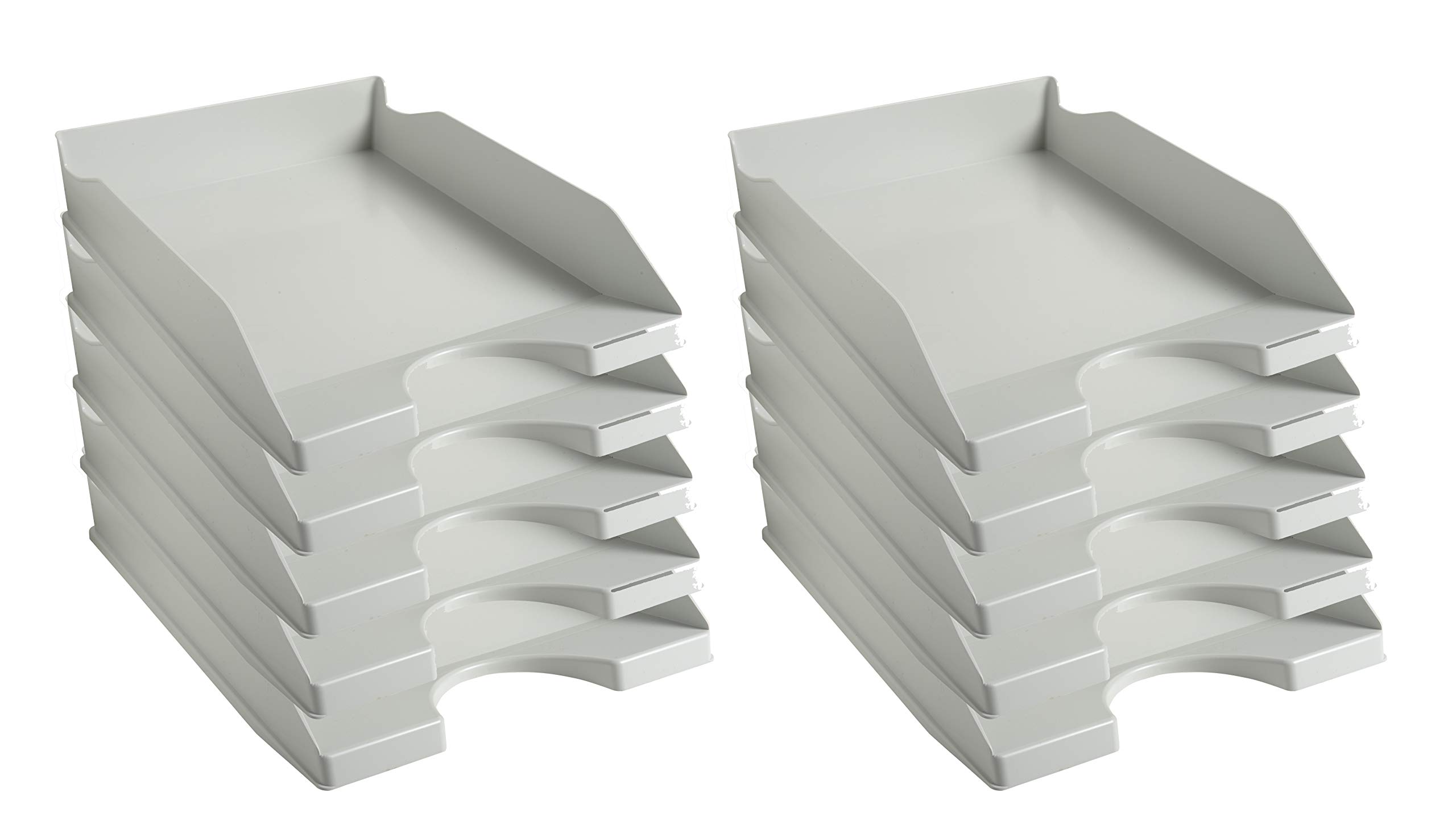 Exacompta - Ref. 12306D - set of 10 ECOTRAY letter trays - dimensions 34.5x25.5x6.5 cm - for documents in A4+ format - gray color - Blue Angel certified