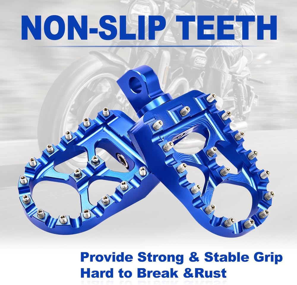 PUCKY CNC Wide Foot Pegs 360° Roating MX Chopper Bobber Style for harley Dyna Sportster Fatboy Iron 883,Blue