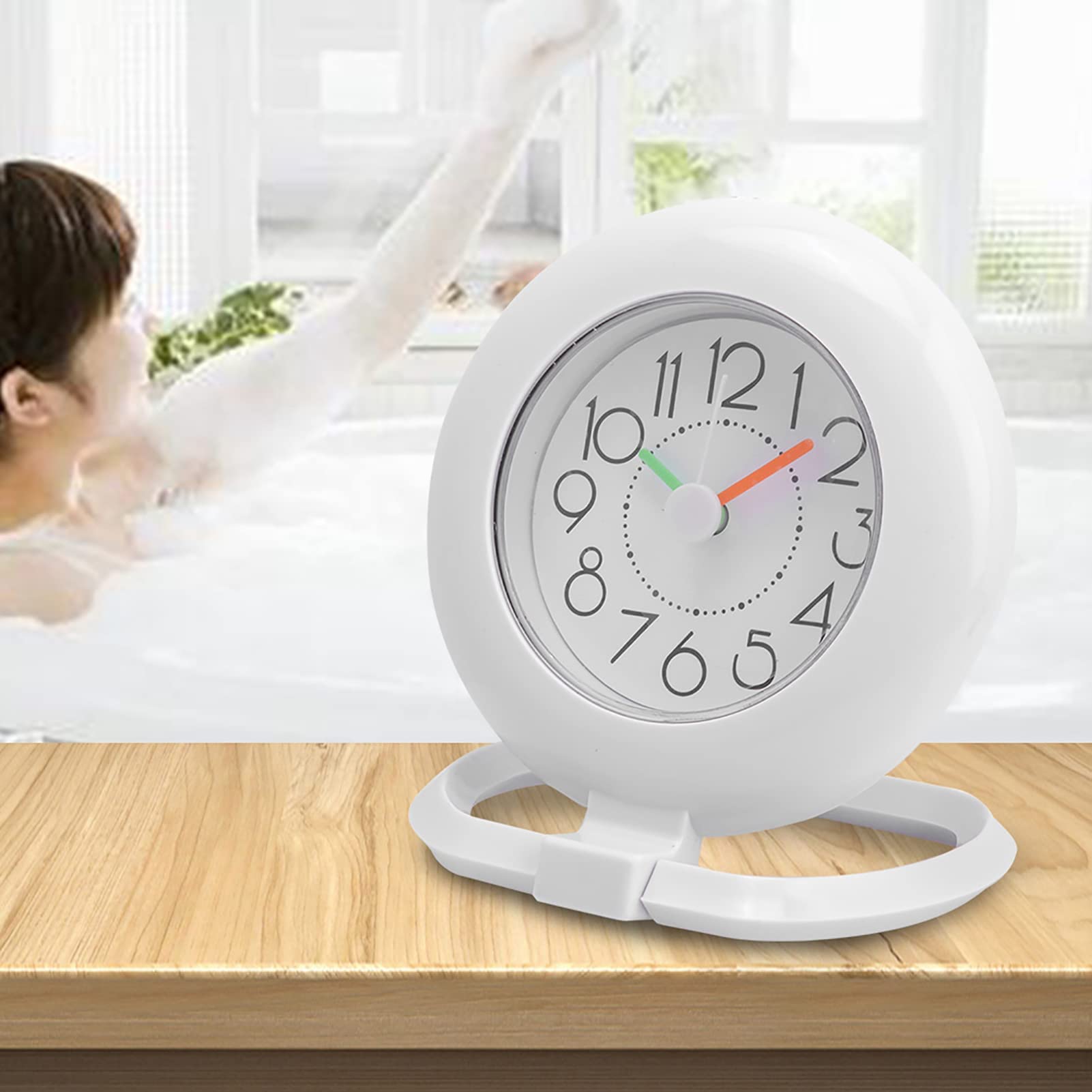 Reloj de Ducha Impermeable de Moda, de Mesa Colgante de Doble Uso, de Plástico para Baño Cocina Decoración del Hogar 12,2x9x14,3 Cm (Blanco)