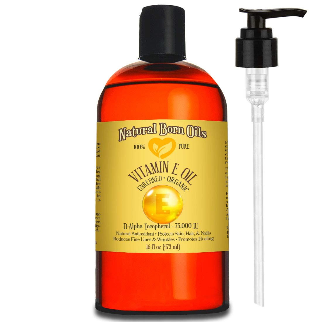 16oz Vitamin E Oil, 100% Pure and Natural, D-Alpha Tocopherol, 75,000 I.U., Organic Antioxidant for 