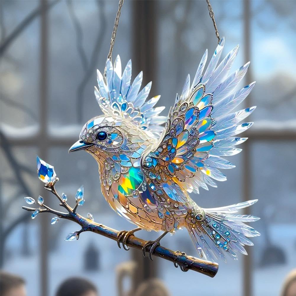 2Pcs Crystal Sky Blue Bird Stained Art Ornament,2025 New Stained