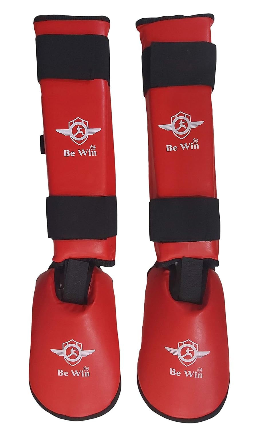 Kai Approved Karate Shin Guard with Instep Protector - Professional Kumite Leg Guard - PU Leather (Red, S)