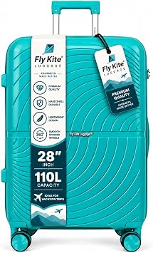 28 Inch Large Suitcase 100% Polypropylene, Hard Shell with Aluminium Trolley Handle Real TSA 3 Digit Secure Lock 360  Smooth Wheels Lightweight Suitcase|Green