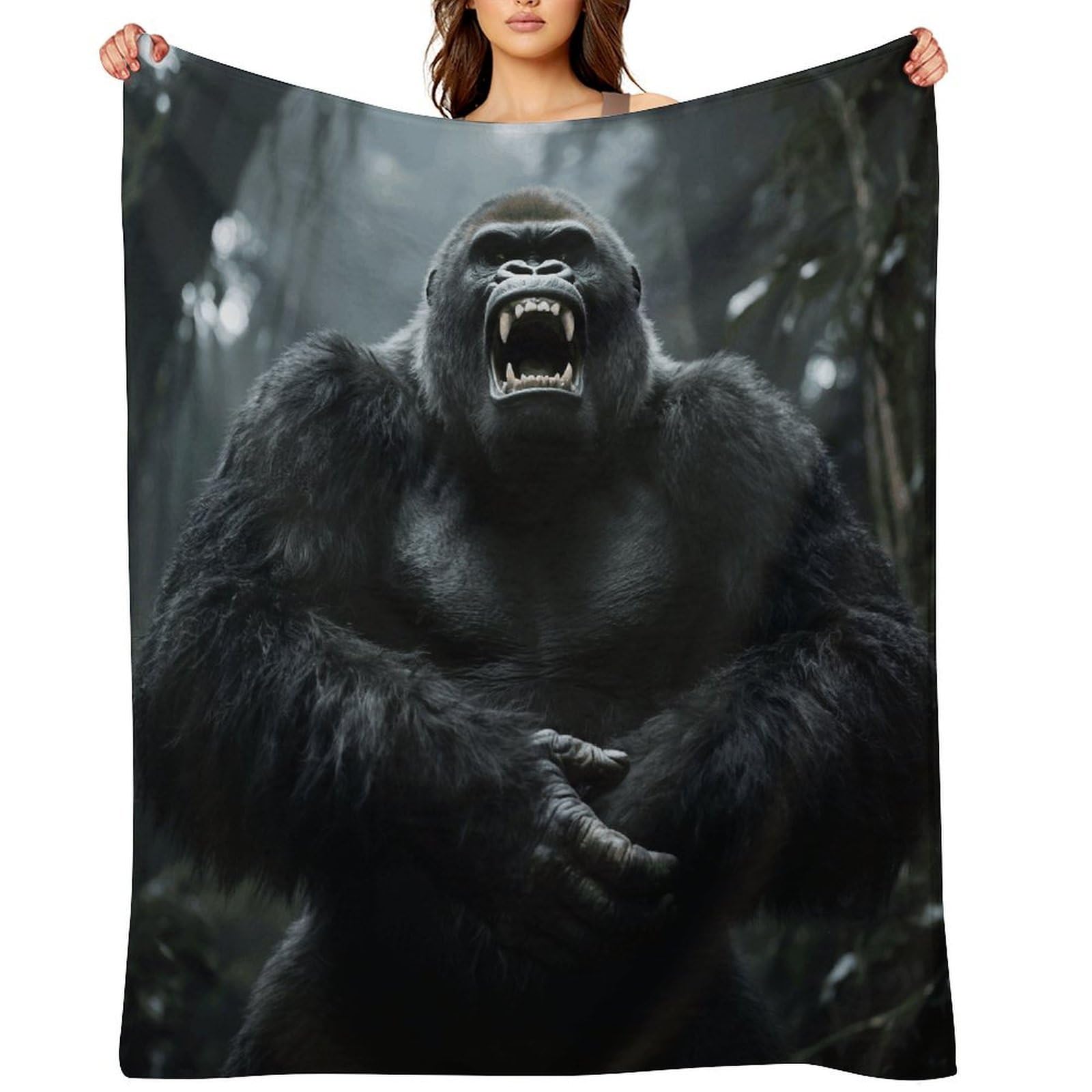 Angry Gorilla Throw Blanket for Couch and Bed Super Soft Warm Lightweight Throw Blankets Cozy Fuzzy Flannel Blanket Personalized Decorative Blankets for Sofa Decor 40"x50"