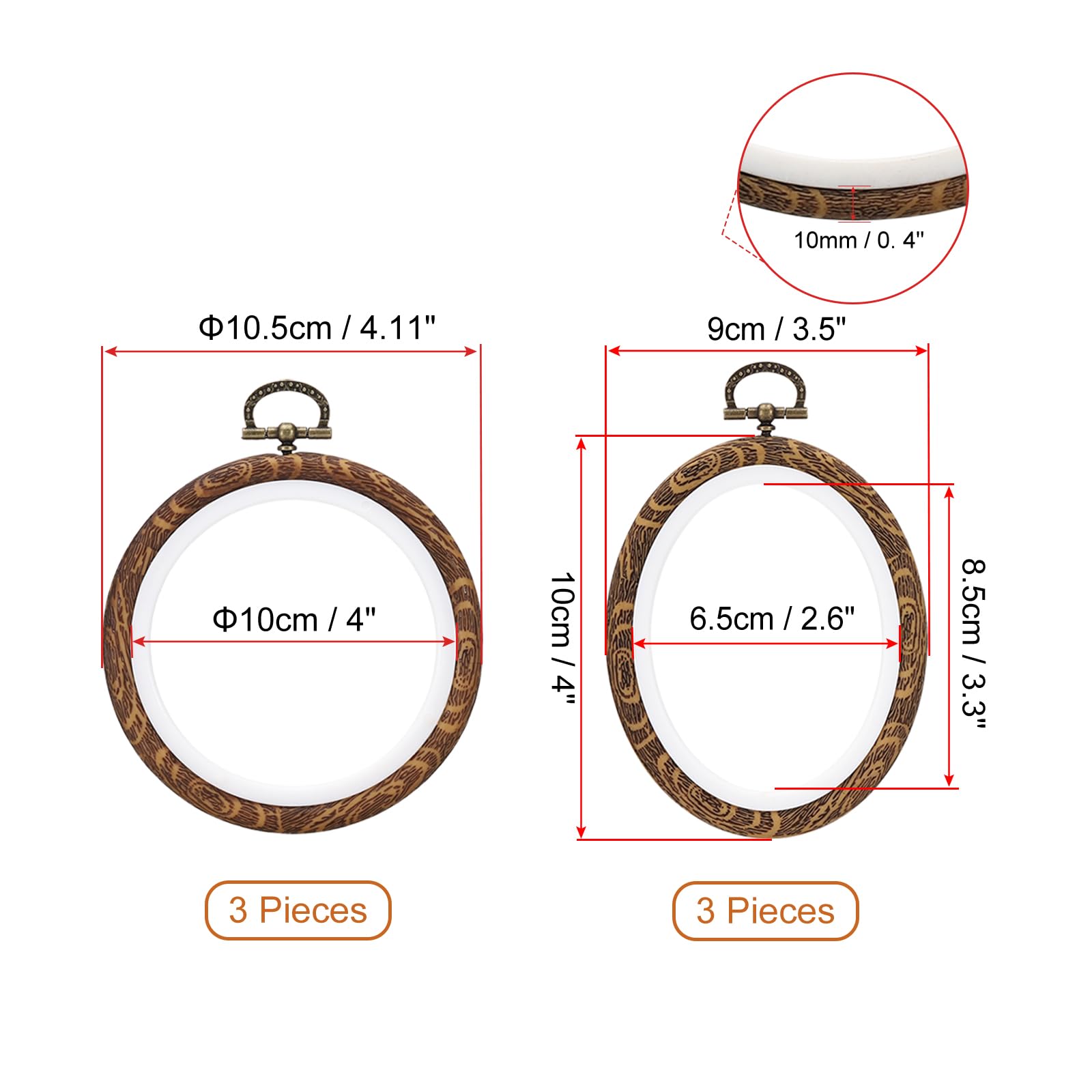 PATIKIL Mixed Sizes Embroidery Hoops Set, 6 Pieces Imitated Wood Circle Oval Frame Cross Stitch Hoop Ring for Embroidery Art Craft Sewing Ornaments Hanging Decoration